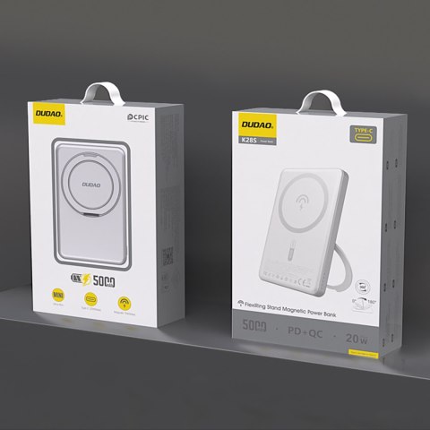 Powerbank K28 10000mAh z MagSafe z metalową obudową i podstawką PD 22.5W - srebrny