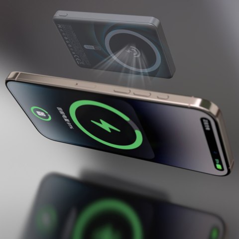 Powerbank K28 10000mAh z MagSafe z metalową obudową i podstawką PD 22.5W - srebrny