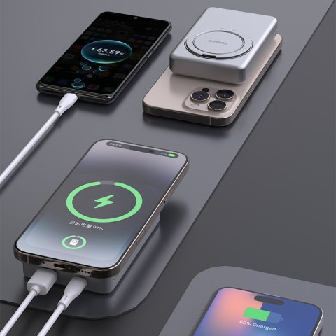 Powerbank K28 10000mAh z MagSafe z metalową obudową i podstawką PD 22.5W - srebrny