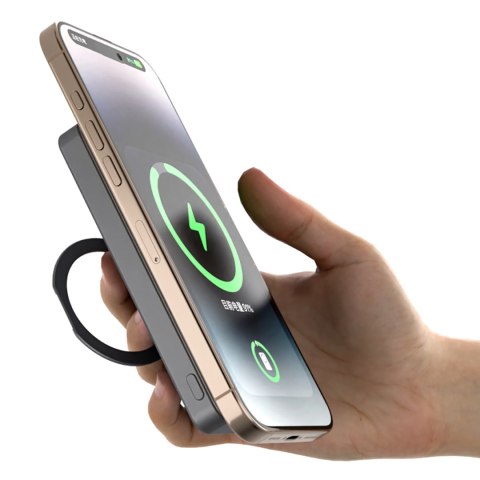 Powerbank K28 10000mAh z MagSafe z metalową obudową i podstawką PD 22.5W - szary