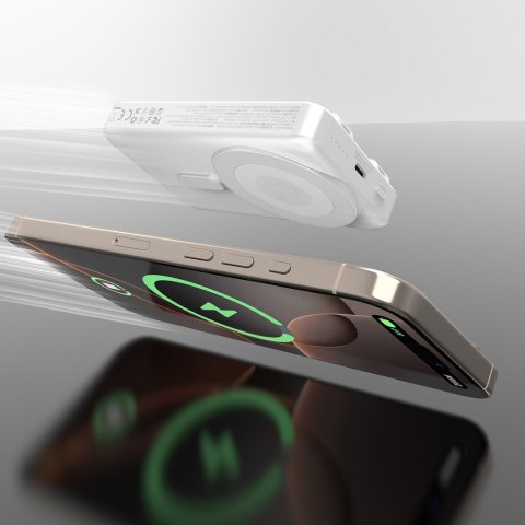 Powerbank K29 10000mAh MagSafe metalowa obudowa podstawka kable USB-C iPhone Lightning PD 20W - srebrny