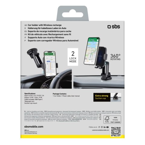 Uchwyt samochodowy z ładowarką bezprzewodową 15W - czarny