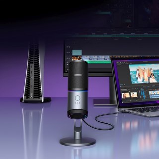 Mikrofon stojący na biurko USB-A RGB LED - srebrny