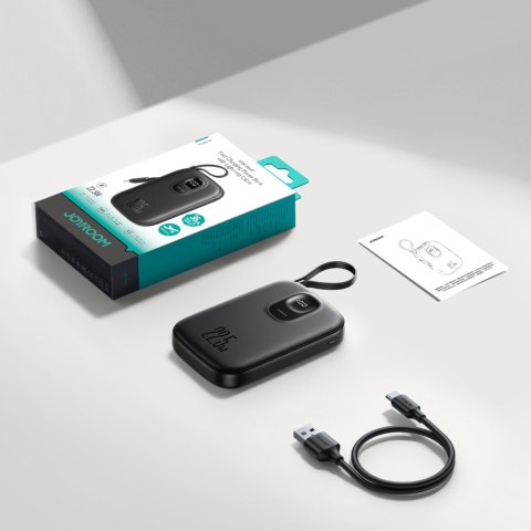 Powerbank 10000mAh z wbudowanym kablem 22.5 iPhone Lightning USB-C 0.25 cm - czarny