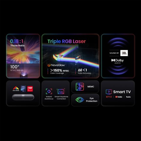 Projektor multimedialny laserowy RGB FullHD 1080p z głośnikami JBL WiFi BT K300s - czarny