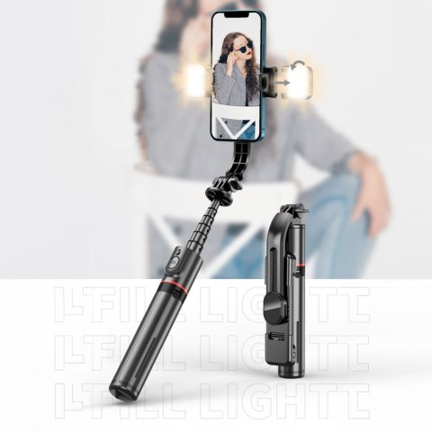 Selfie stick kijek do zdjęć Bluetooth z tripodem lampą LED do 105cm - czarny