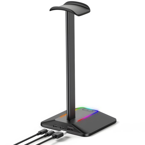 Stojak uchwyt biurkowy gamingowy na słuchawki z hubem USB podświetlany RGB LED