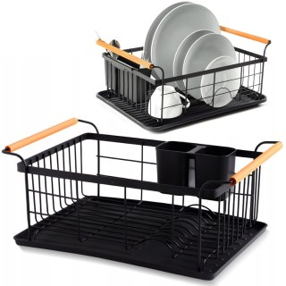 Suszarka do naczyń ociekacz metalowy z pojemnikiem na sztućce tacką - czarny