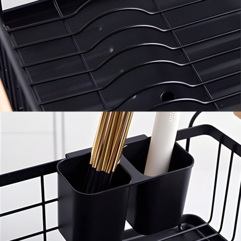 Suszarka do naczyń ociekacz metalowy z pojemnikiem na sztućce tacką - czarny