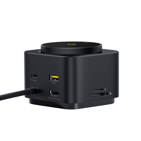 7w1 HUB z ładowarką bezprzewodową HDMI USB-A USB-C SD TF MagSafe 15W - czarny