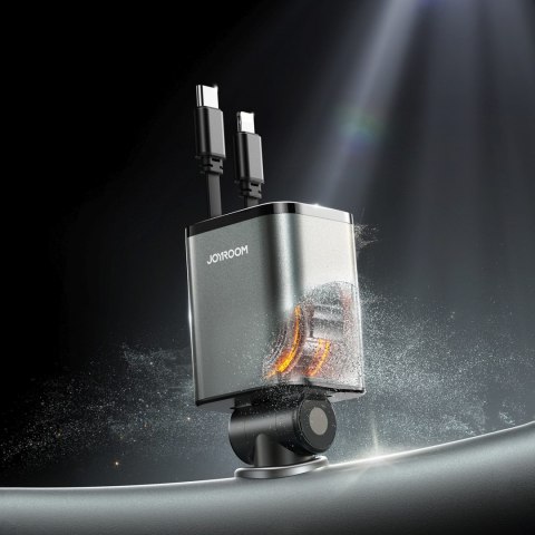 Ładowarka samochodowa 4w1 z kablami zwijanymi USB-A USB-C 30W- ciemnoszara