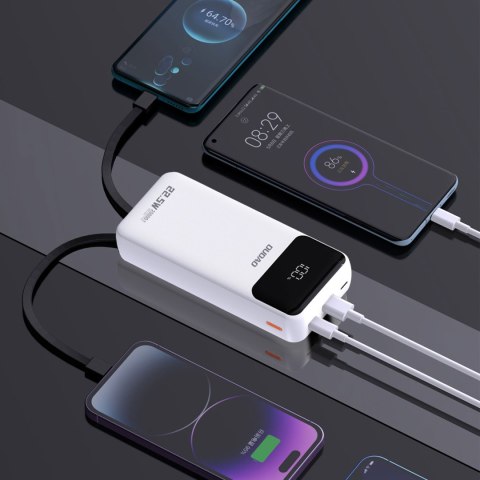 Powerbank 20000mAh 22.5W PD USB-C USB-A z wbudowanymi kablami iPhone Lightning USB-C - biały