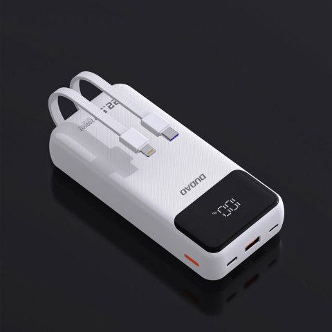 Powerbank 20000mAh 22.5W PD USB-C USB-A z wbudowanymi kablami iPhone Lightning USB-C - biały