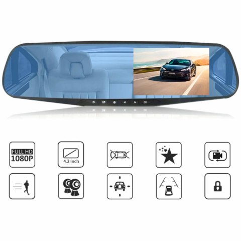 Wideorejestrator samochodowy z kamerą cofania w lusterku FULL HD TF