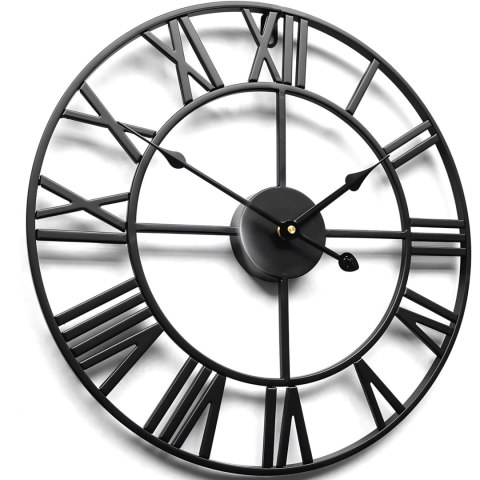 Zegar ścienny retro cyfry rzymskie LOFT śr. 50 cm - czarny