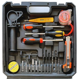 Zestaw narzędzi z wiertarką udarową młotek kombinerki wiertła 550 W - 37 el.