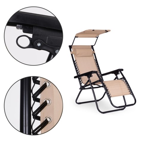 LEŻAK OGRODOWY PLAŻOWY REGULACJA OPARCIA RUCHOMY DASZEK MULTIGARDEN - BEŻOWY