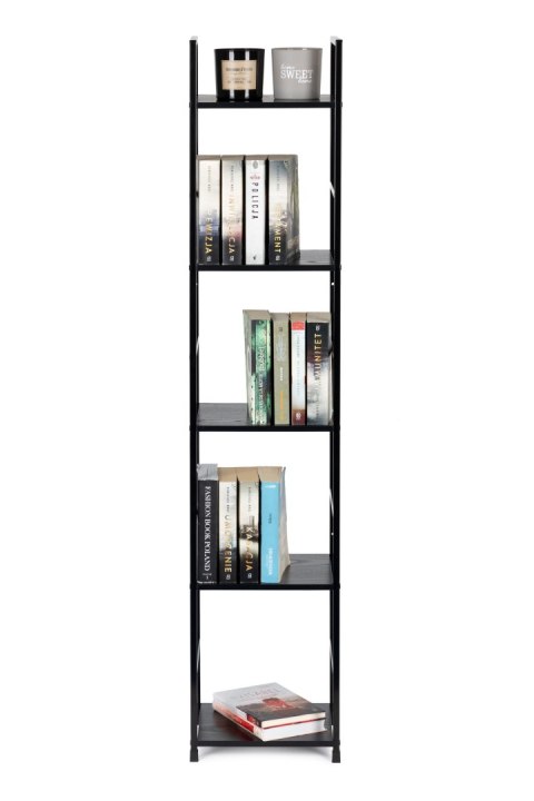 REGAŁ DREWNIANY NOWOCZESNY METALOWA RAMA LOFT 5 PÓŁEK CZARNY MODERNHOME