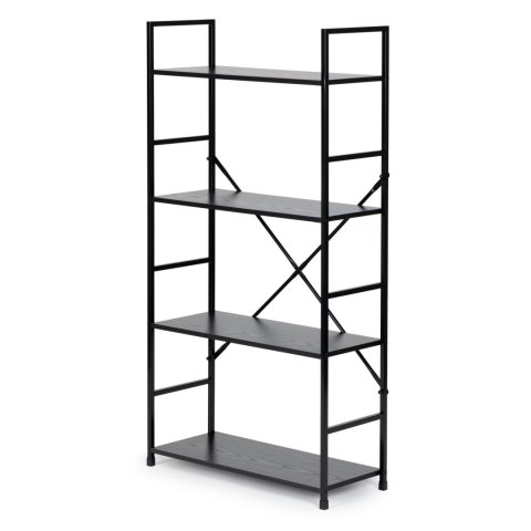 REGAŁ DREWNIANY SZEROKI 4 PÓŁKI NOWOCZESNY LOFT CZARNY MODERNHOME