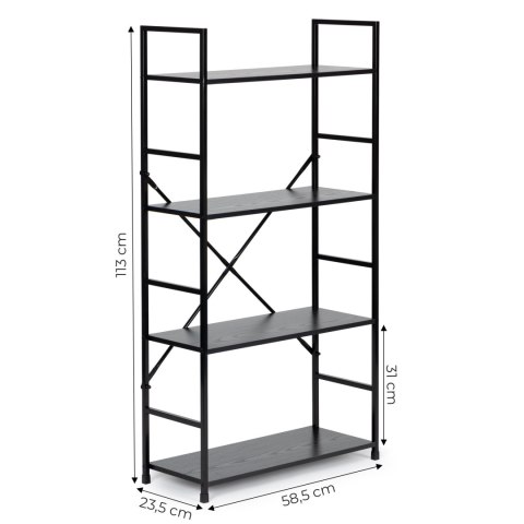 REGAŁ DREWNIANY SZEROKI 4 PÓŁKI NOWOCZESNY LOFT CZARNY MODERNHOME