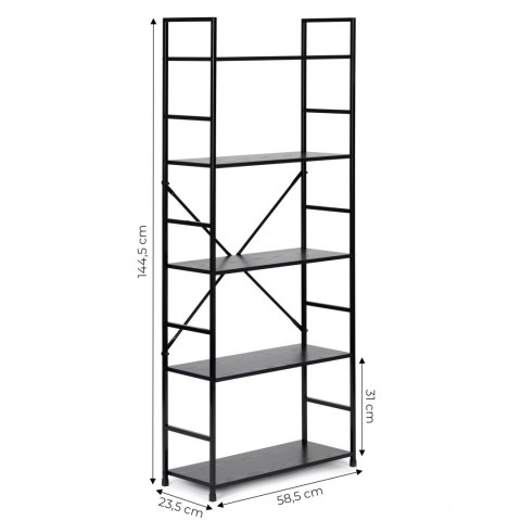 REGAŁ DREWNIANY SZEROKI NOWOCZESNY LOFT 5 PÓŁEK CZARNY MODERNHOME