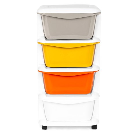 REGAŁ Z 4 WYSUWANYMI SZUFLADAMI NOGI Z KÓŁKAMI