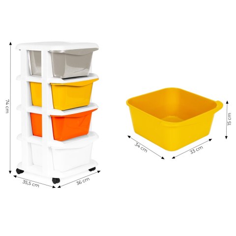 REGAŁ Z 4 WYSUWANYMI SZUFLADAMI NOGI Z KÓŁKAMI