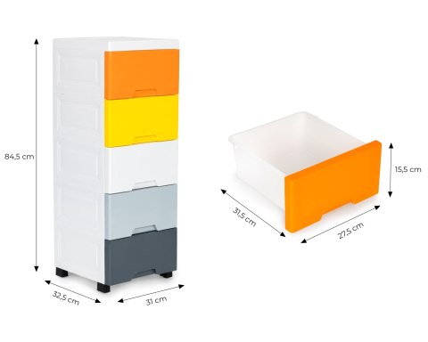 REGAŁ Z 5 WYSUWANYMI SZUFLADAMI NOGI Z KÓŁKAMI MODERNHOME