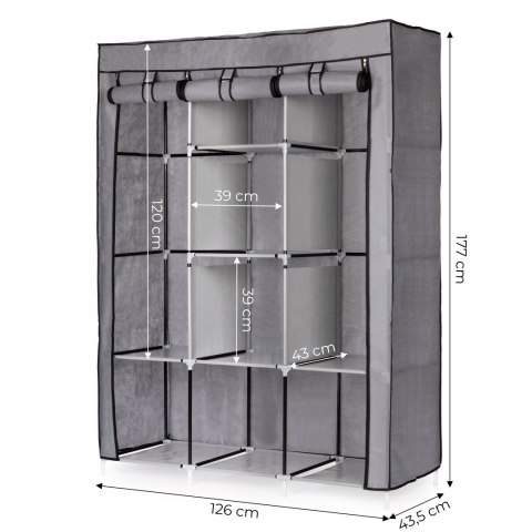 SZAFA TEKSTYLNA DUŻA MATERIAŁOWA GARDEROBA Z PÓŁKAMI NA UBRANIA I BUTY MODERNHOME