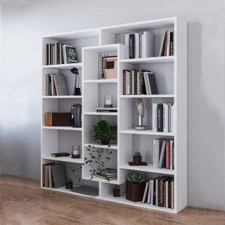 NOWOCZESNY STOJĄCY REGAŁ SZAFKA NA KSIĄŻKI 14 PÓŁEK BIAŁY MODERNHOME