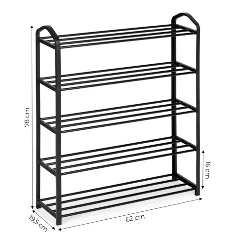REGAŁ NA BUTY METALOWY 5 PÓŁEK 15 PAR BUTÓW CZARNY MODERNHOME