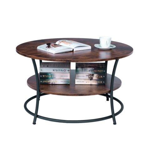 STOLIK KAWOWY OKRĄGŁY ŁAWA Z PÓŁKĄ INDUSTRIAL MODERNHOME