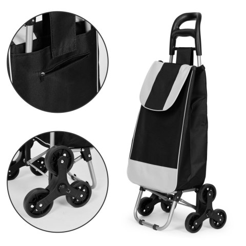 WÓZEK NA ZAKUPY TORBA 25 LITRÓW NA 6 KÓŁKACH METALOWY STELAŻ CZARNY MODERNHOME