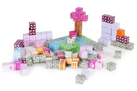 Klocki magnetyczne konstrukcyjne dla dzieci 140 elementów szcześcianny - różowe