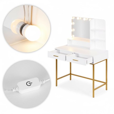 Duża toaletka kosmetyczna z lustrem i oświetleniem LED 3 barwy półki szuflady ModernHome