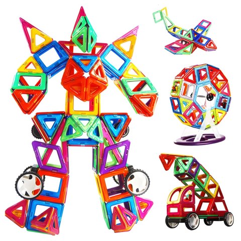 Klocki magnetyczne konstrukcyjne domek autko przyczepka 130 elementów