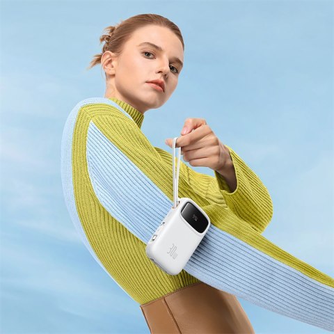 Power bank 10000mAh QPow 2 30W z wbudowanymi kablami USB-C - biały