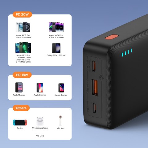 Powerbank 20000mAh Airpow 20W z kablem USB-A - USB-C 50cm - czarny