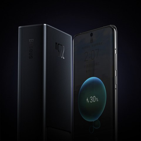 Powerbank 30000mAh 22.5W z kablem USB-A - USB-C 3A 30cm - czarny