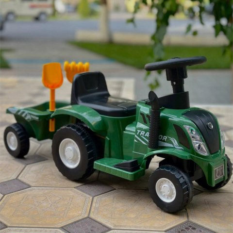 Elektryczny traktor jeździk na akumulator z przyczepą dźwiękami dla dzieci