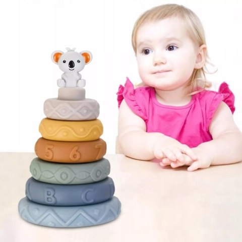 Klocki sensoryczne gumowe miękkie Montessori wieża piramida 13 el