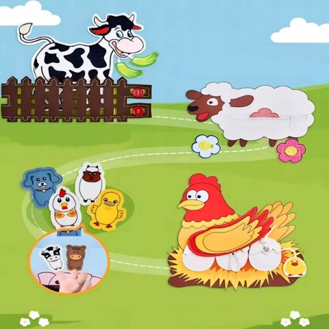 Sensoryczna filcowa książeczka dla dzieci farma zwierzątka na rzepy Montessori