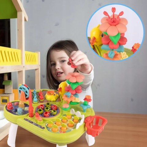 Stolik edukacyjny Montessori interaktywny młoteczek wędka marchewki rybki