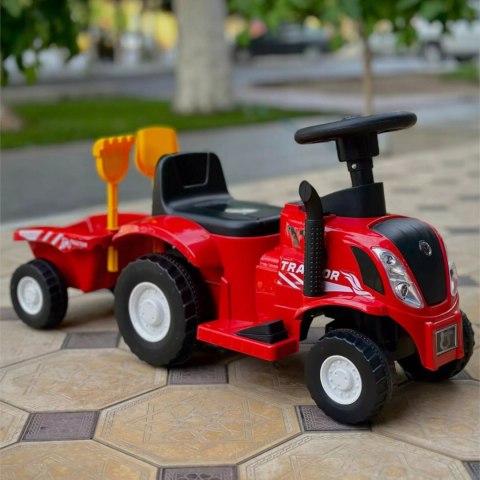 Traktor jeździk na akumulator z przyczepą elektryczny dla dzieci dźwięki czerwony