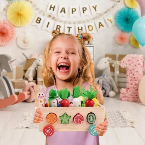 Układanka Montessori sorter klocków Złap Robaczka drewniany wózek marchewki