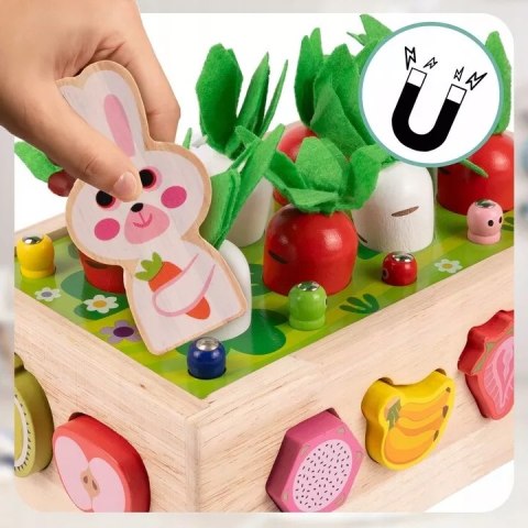 Układanka Montessori sorter klocków Złap Robaczka drewniany wózek marchewki