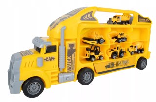 Ciężarówka walizka z metalowymi autkami budowlanymi 6 szt światła i dźwięki