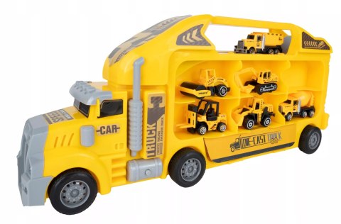 Ciężarówka walizka z metalowymi autkami budowlanymi 6 szt światła i dźwięki