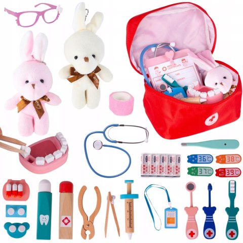 Drewniany zestaw lekarza i dentysty w walizce 2 króliczki dla dzieci duży
