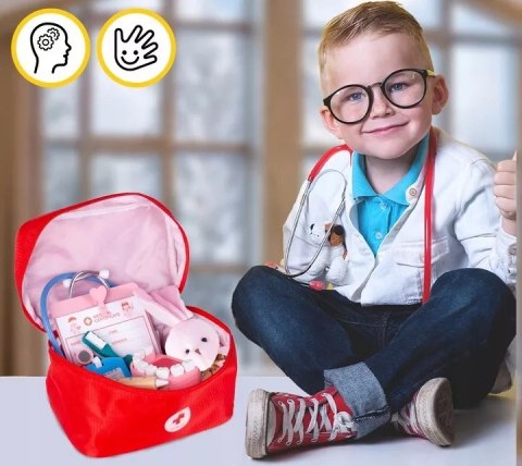 Drewniany zestaw lekarza i dentysty w walizce 2 króliczki dla dzieci duży